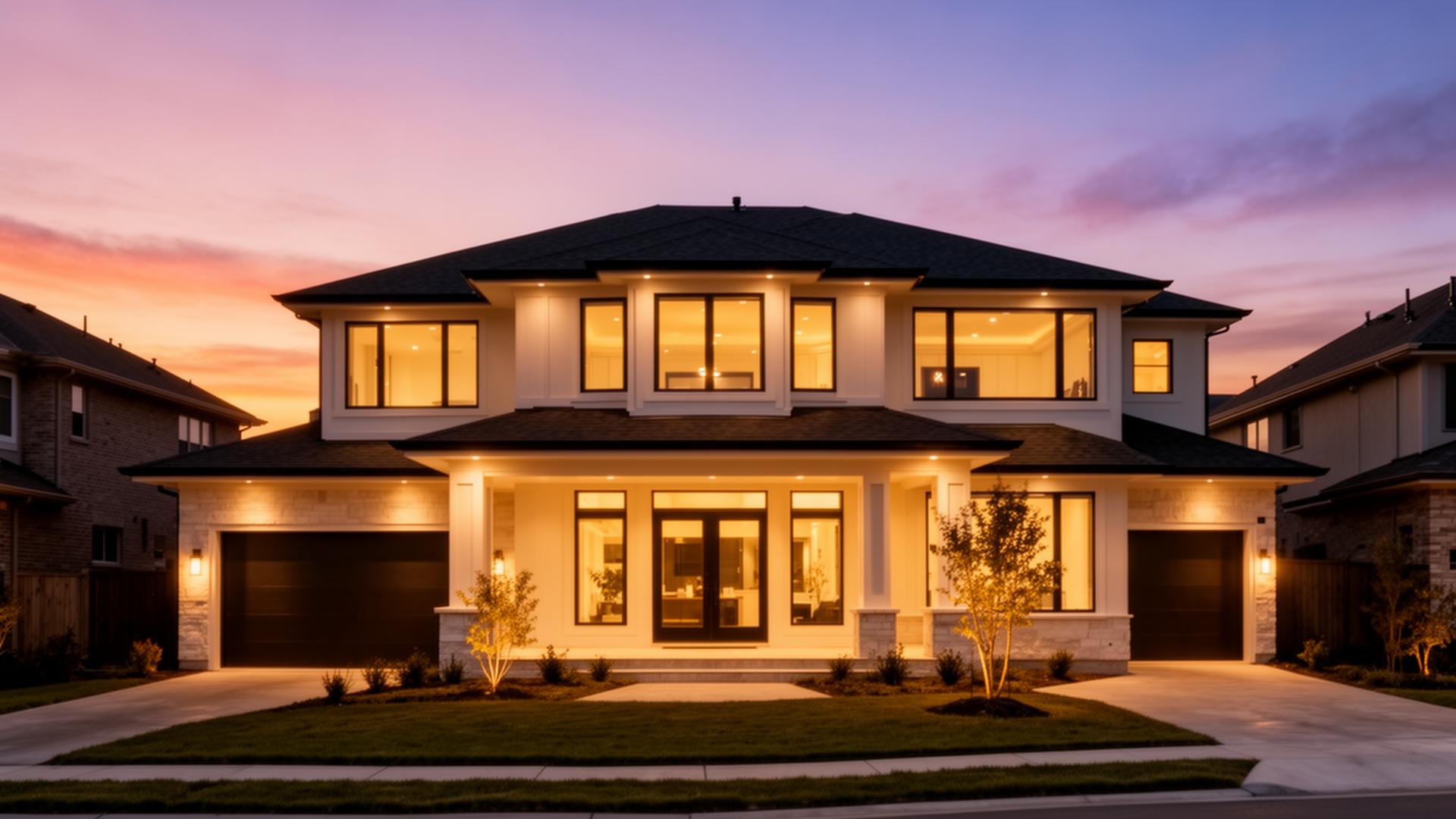 Modern open house property at golden hour